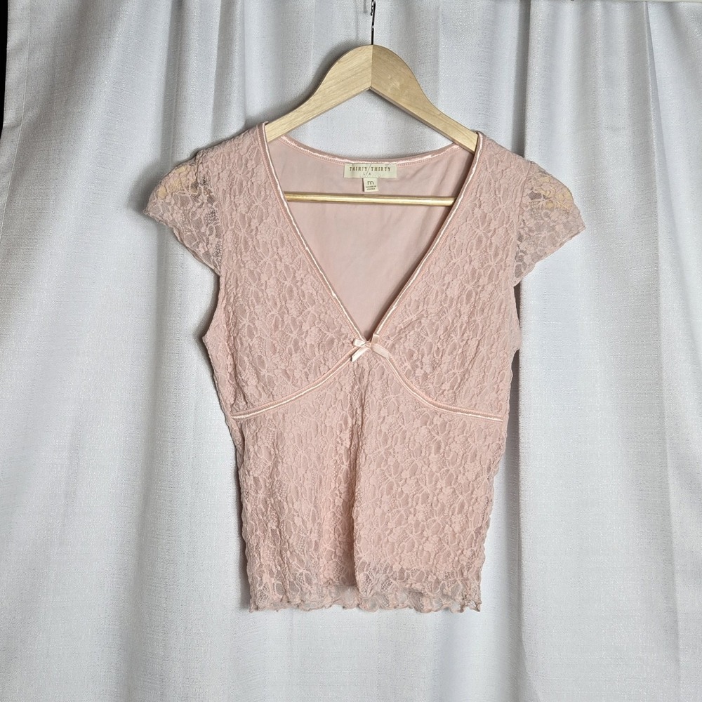 Thirty Thirty LA‎ Top Lace Baby Pink Coquette Womens Medium Fairy Milkmaid Y2K